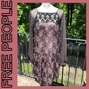 FREE PEOPLE Floral Black and Pink Women's Dress ~ Sz